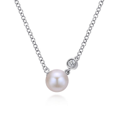 Pearl Necklace with Diamond Accent in Silver by Gabriel & Co.