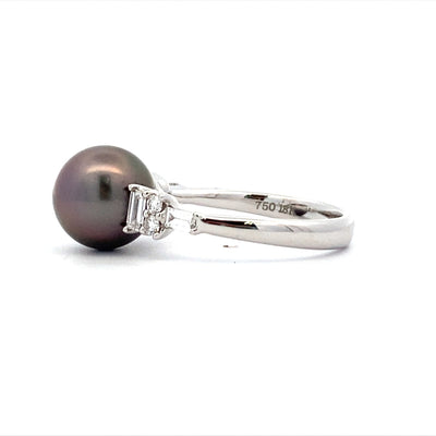 Black Sea Pearl Ring in White Gold