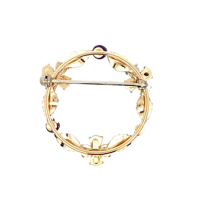 ESTATE Krementz  Opal and Amethyst Pin in Yellowo GOld