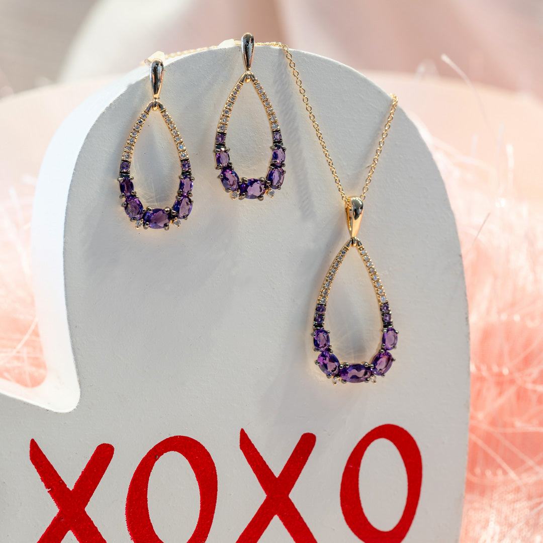 Amethyst and Diamond Pendant in Yellow Gold