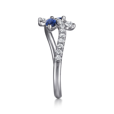 14K White Gold .30CTW Sapphire and .30CTW Diamond Ring by Gabriel & Co.