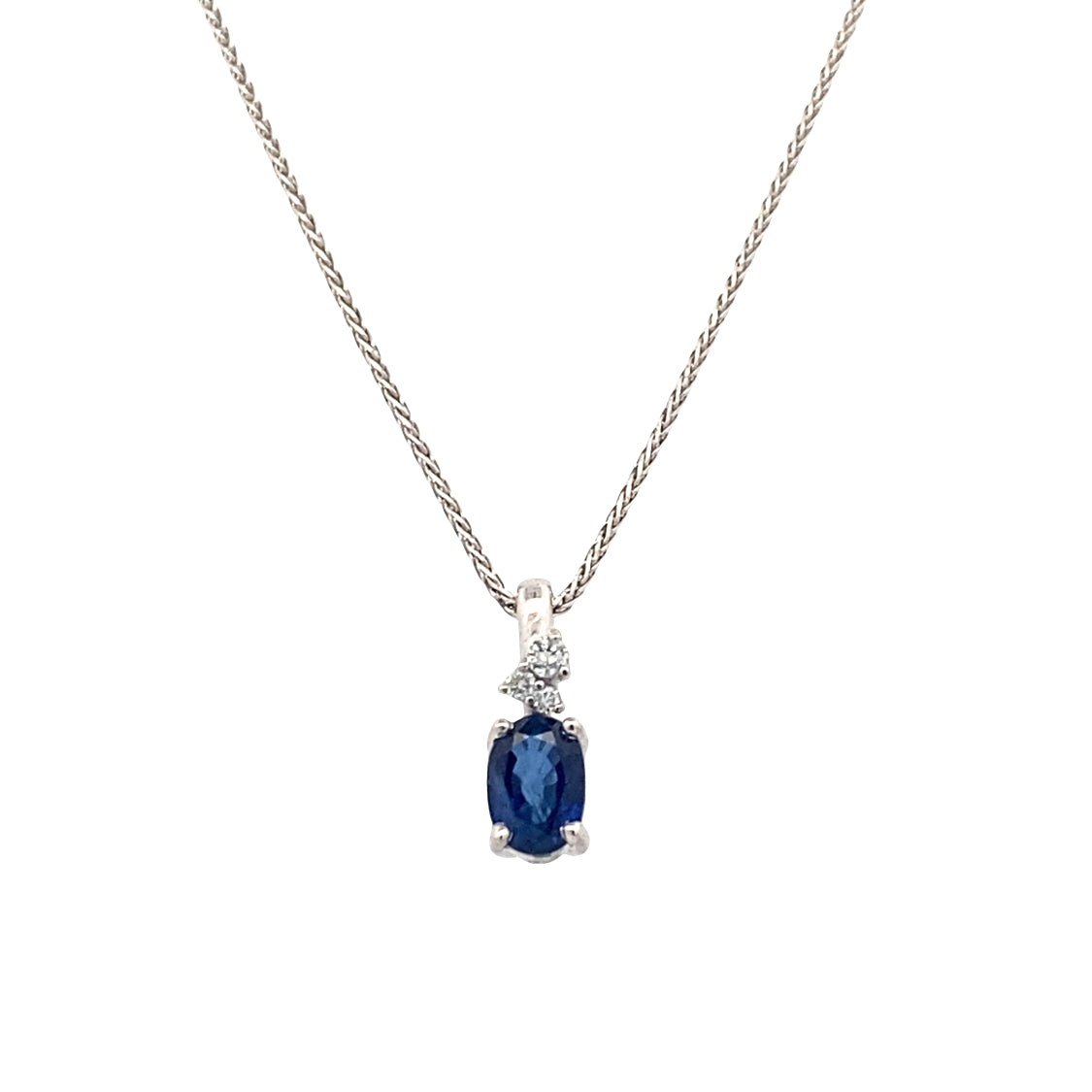 Sapphire and Diamond Pendant in 14K White Gold with 18" Chain by Beeghly & Co. Creations