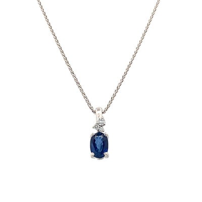 Sapphire and Diamond Pendant in 14K White Gold with 18" Chain by Beeghly & Co. Creations