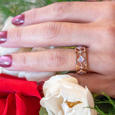 Mother of Pearl and Diamond Station Ring 0.08CTW in 14K Rose Gold by Kabana