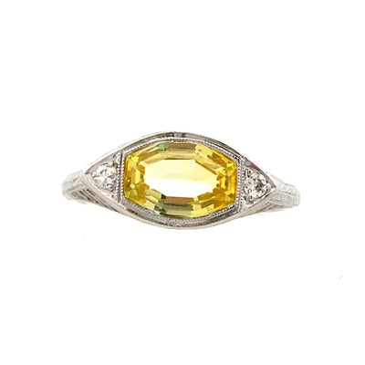 ESTATE Yellow Sapphire and Diamond Ring in White Gold