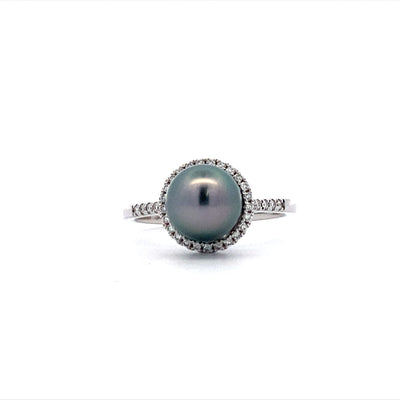 Tahitian Pearl Halo Ring in White Gold by Imperial Pearl