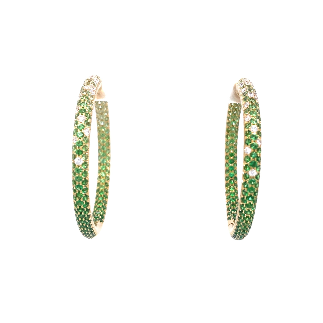 ESTATE Robinson Pelham Tsavorite and Diamond Hoops in Yellow Gold