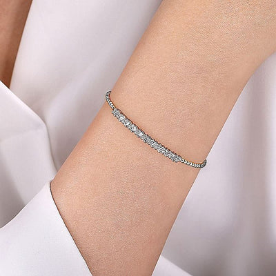 Baguette and Round Diamond Bar Bracelet in Two-Tone Gold by Gabriel & Co.