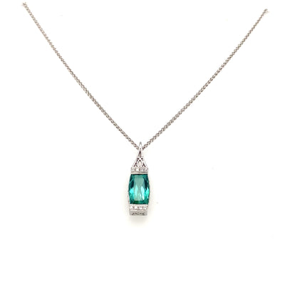 ESTATE Green Tourmaline Pendant in White Gold