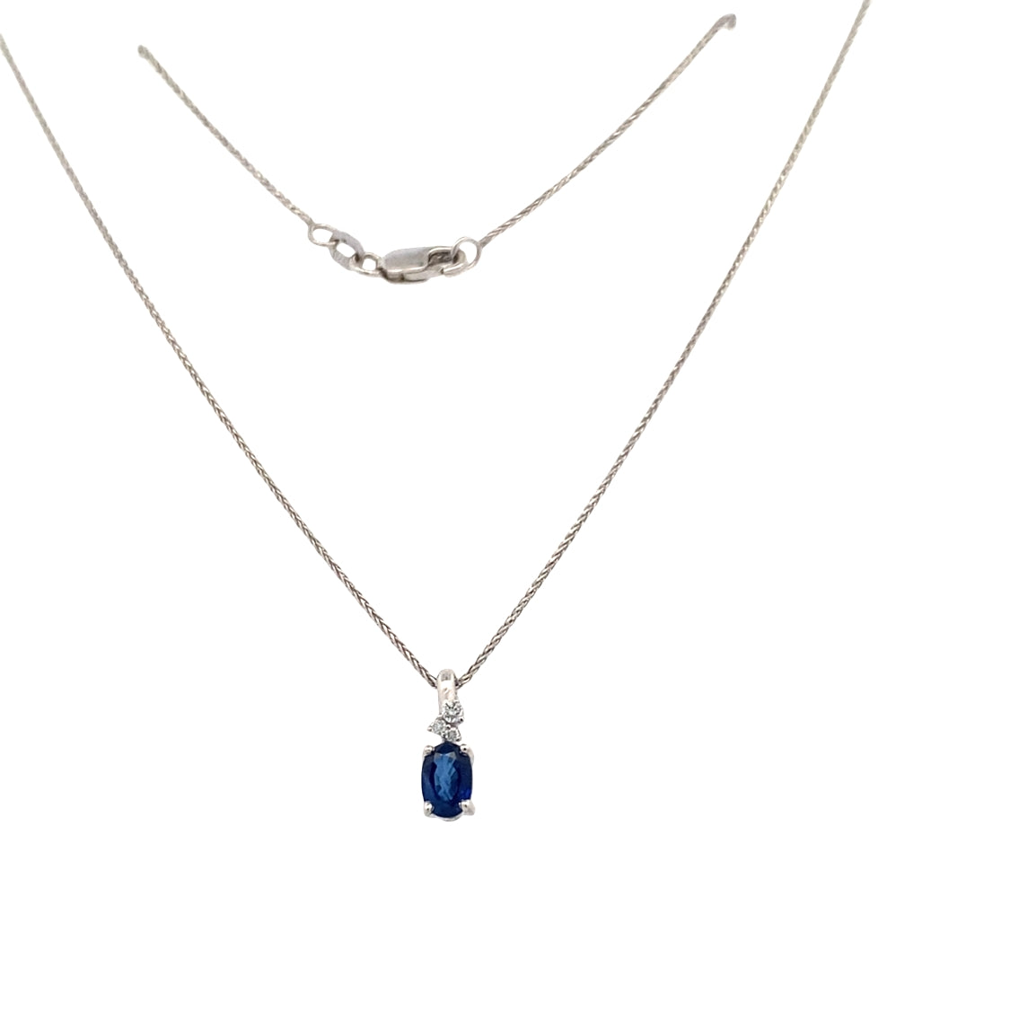Sapphire and Diamond Pendant in 14K White Gold with 18" Chain by Beeghly & Co. Creations