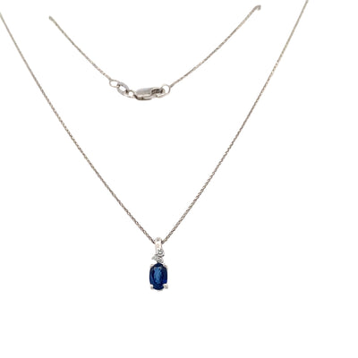 Sapphire and Diamond Pendant in 14K White Gold with 18" Chain by Beeghly & Co. Creations