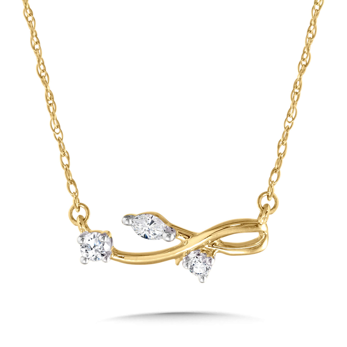 Diamond Branch Bar Necklace in Yellow Gold