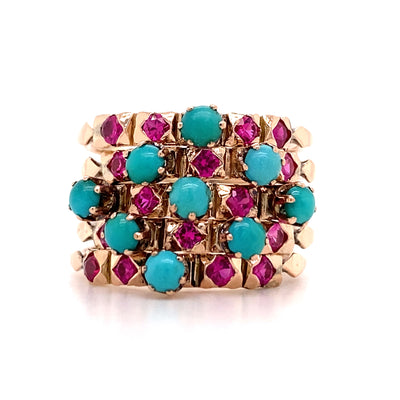 9 Karat Estate Turquoise and Synthetic Ruby Ring