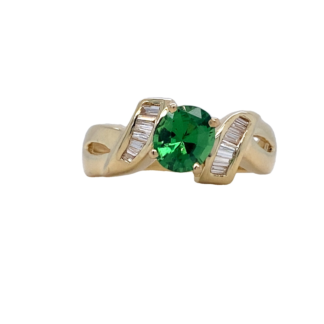 ESTATE Tsavorite and Diamond Ring in Yellow Gold