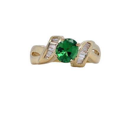ESTATE Tsavorite and Diamond Ring in Yellow Gold