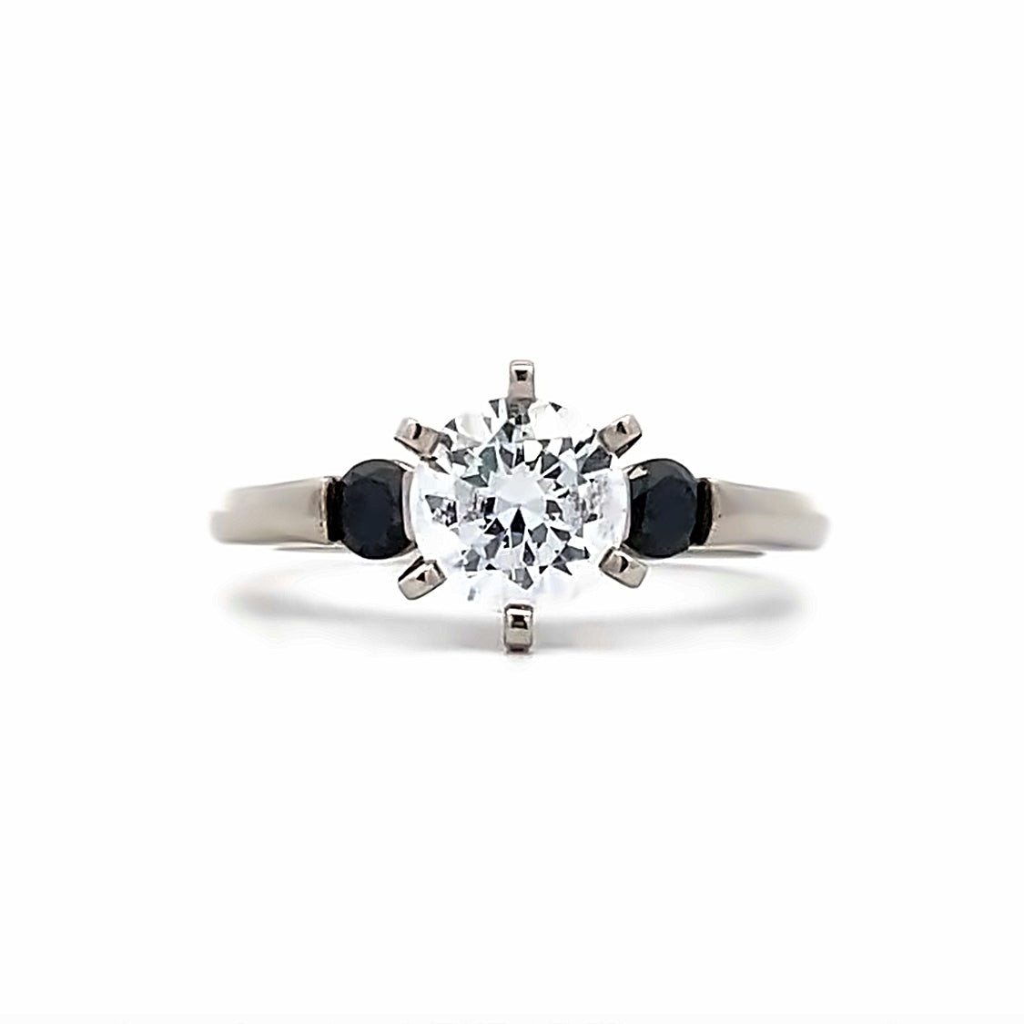 PALLADIUM 3 Stone Round Shape with Black Diamond Engagement Ring 22901L