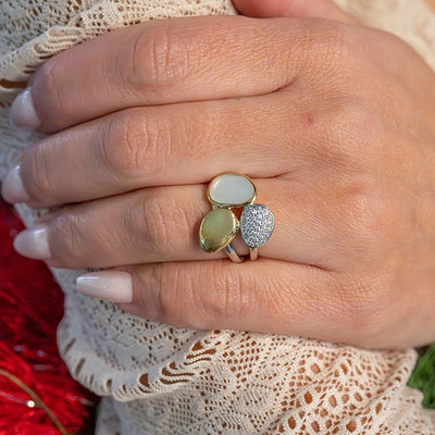 Ti Sento Two-Tone Ring with White Stone and Pave Accents