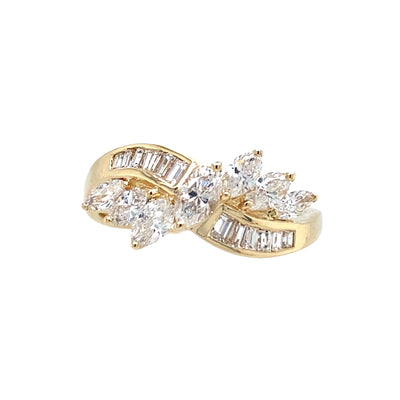ESTATE Baguette and Marquise Diamond Ring in Yellow Gold