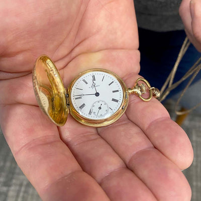 Estate Agassiz Pocket Watch w/ Chain in Yellow Gold