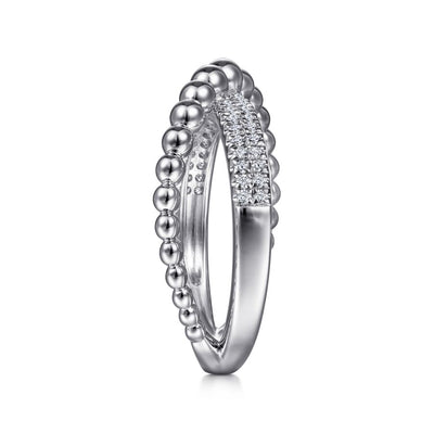 White Sapphire  Cross Over Bujukan Ring in Silver by Gabriel & Co.