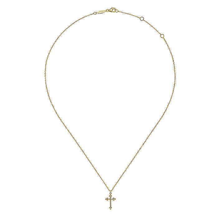 17.5" Twisted and Beaded Cross Pendant in Yellow Gold by Gabriel & Co.