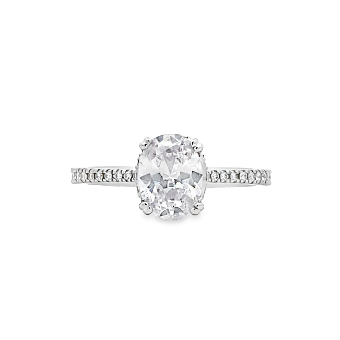 Oval Diamond Side Stone Engagement Ring in White Gold by Simon G