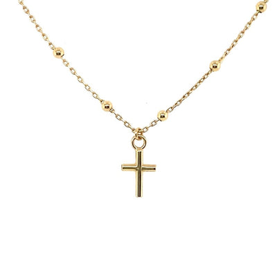 Beaded Station Cross Necklace in Yelllow Gold