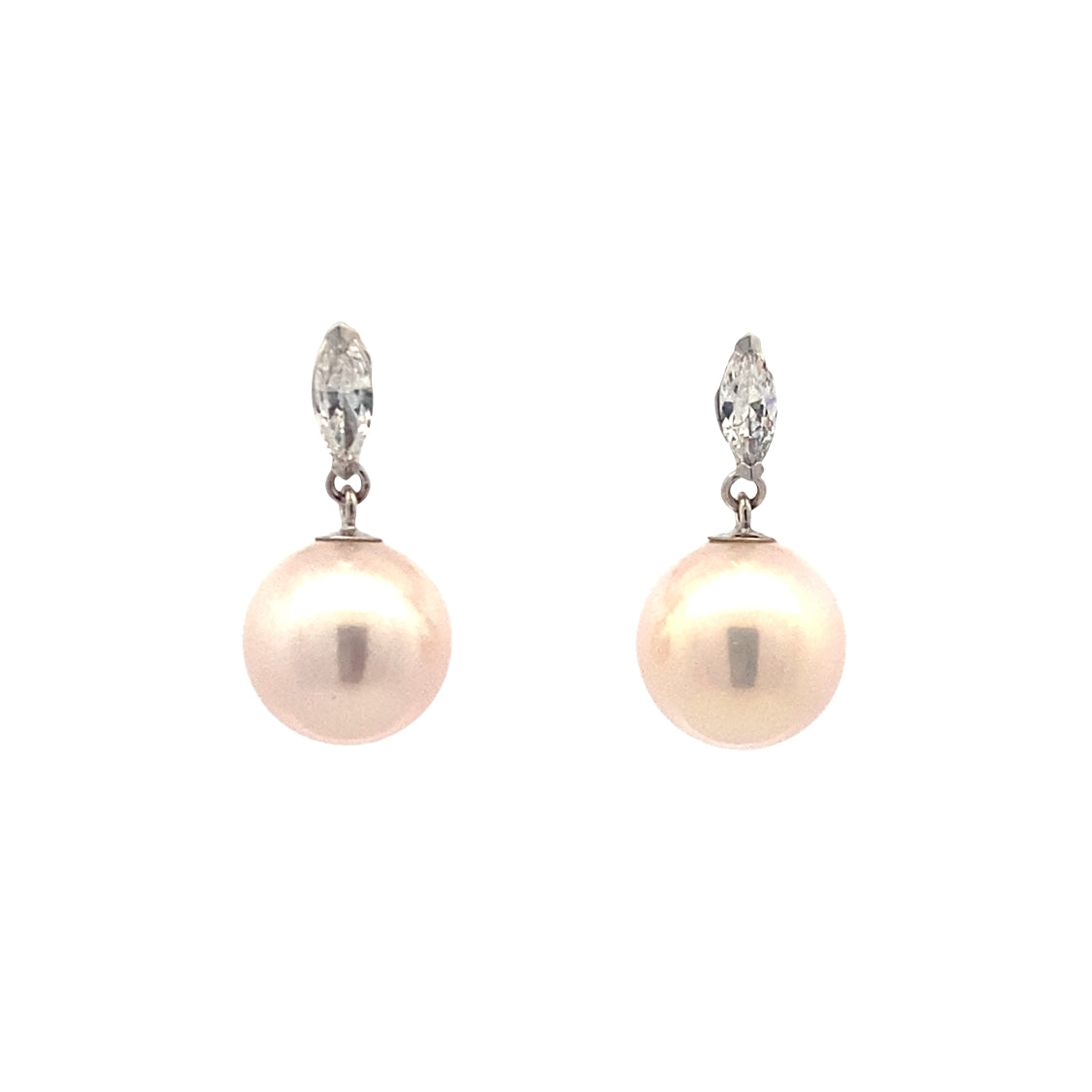 Freshwater Pearl and Diamond Studs in White Gold by B&C