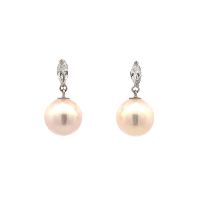 Freshwater Pearl and Diamond Studs in White Gold by B&C