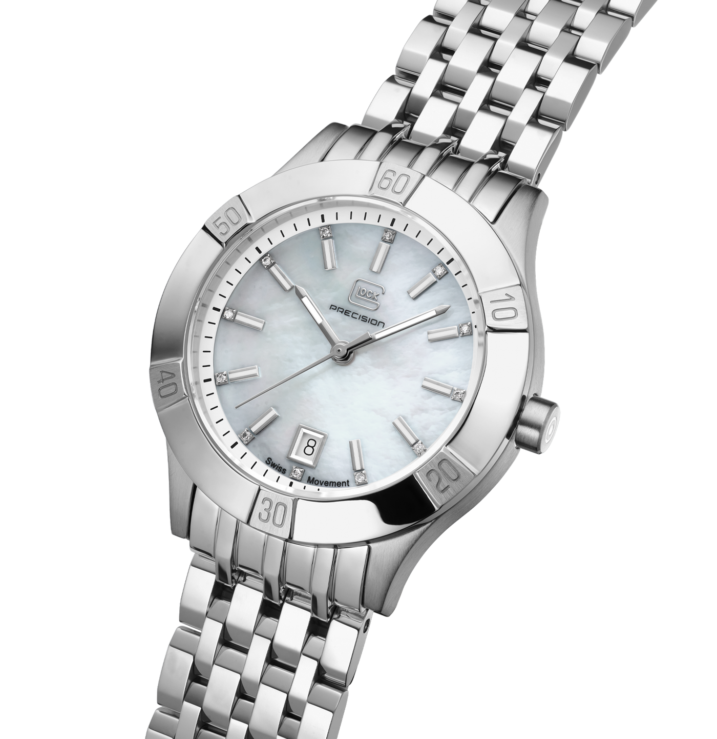 36mm Ladies Swiss Silver SS MOP Silver Mesh Strap 10 ATM by Glock