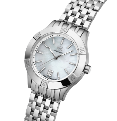 36mm Ladies Swiss Silver SS MOP Silver Mesh Strap 10 ATM by Glock