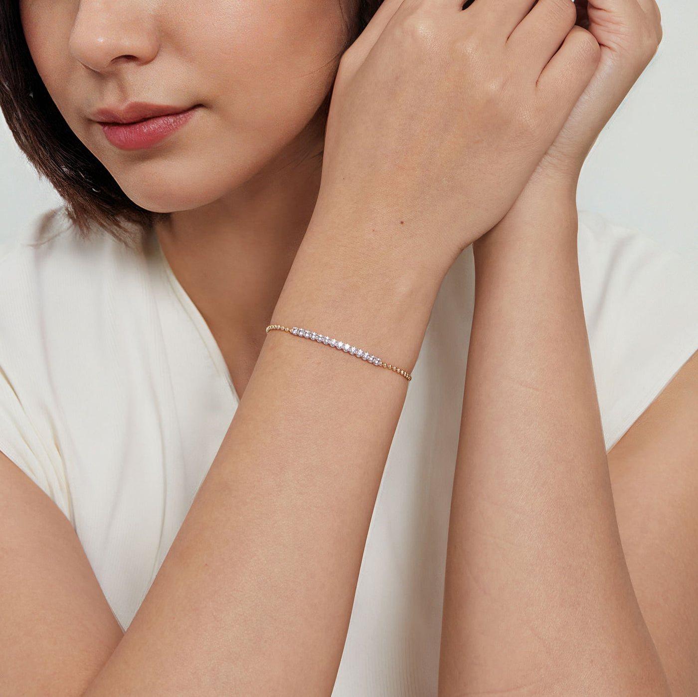 Diamond Bar Bracelet in Two-Tone Gold by Gabriel & Co.