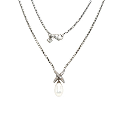 Estate David Yurman FW Pearl and Diamond Necklace in Silver
