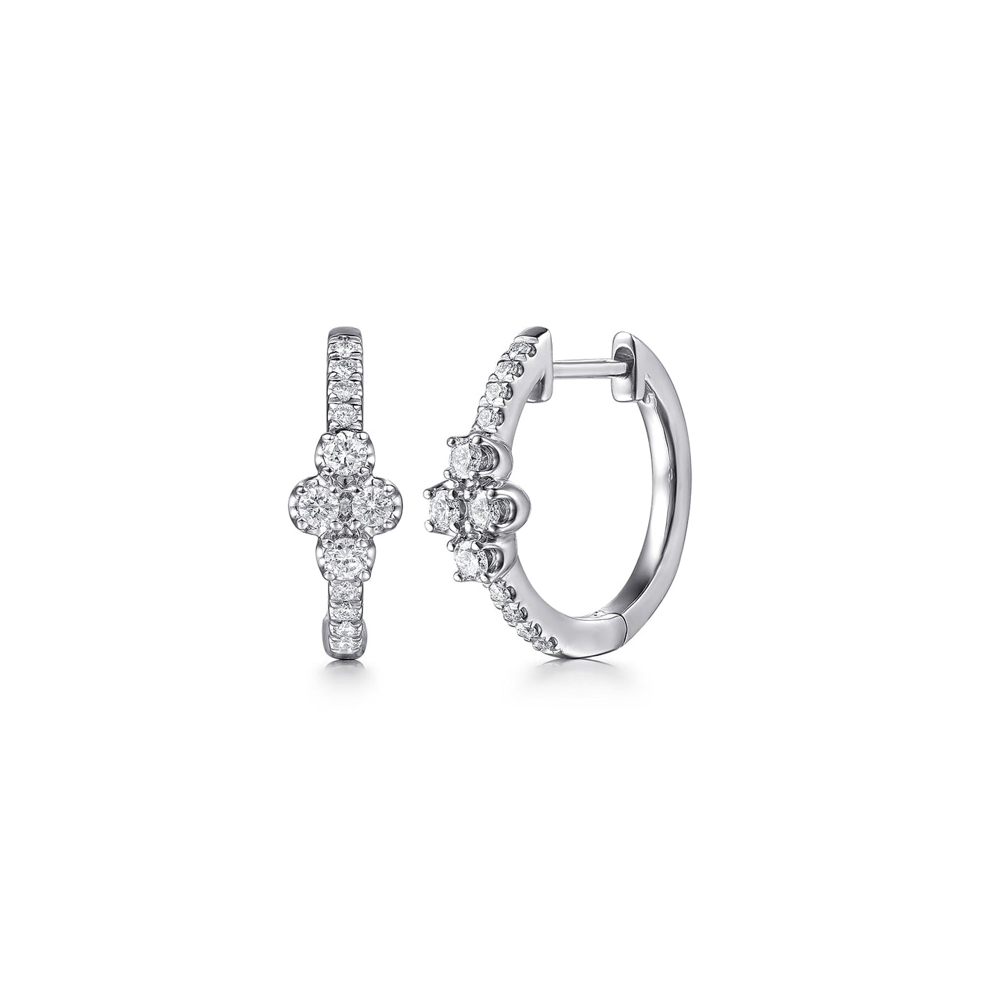 14K White Gold Diamond Cluster Hoop Earrings 0.25CTW by Gabriel & Co.