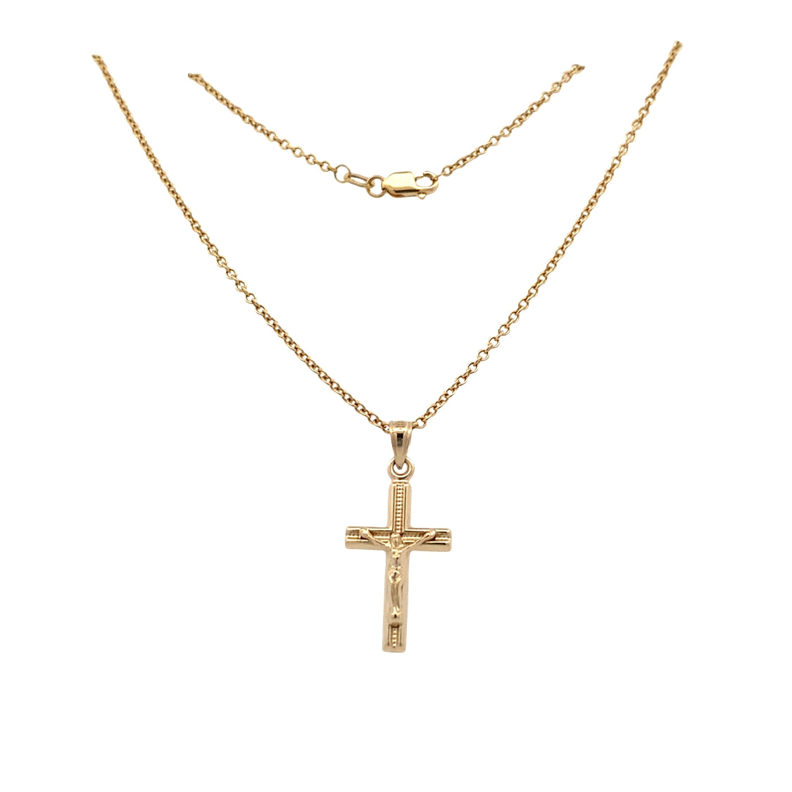 Concave Textured Crucifix in Yellow Gold with 22" Chain