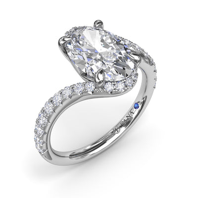 3ct Oval Bypass Engagement Ring with Side Diamonds in White Gold by Fana