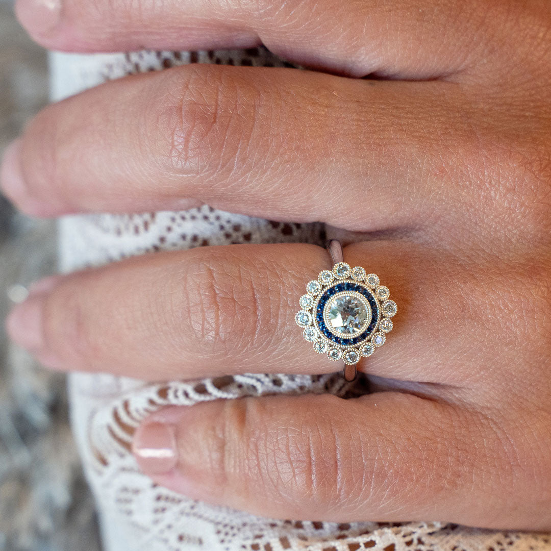 Old European Diamond Engagement Ring with Sapphire Accents