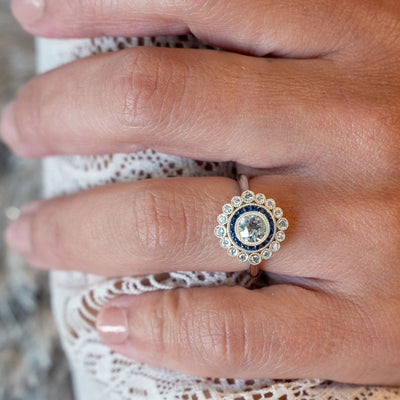Old European Diamond Engagement Ring with Sapphire Accents