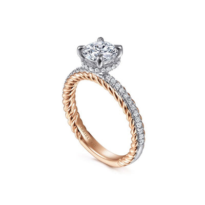 Round Diamond Side Stone Engagement Ring in Two-Tone Gold by Gabriel & Co.