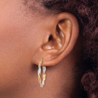 14 Karat Tri-Color Twisted Hoop Earrings TH756