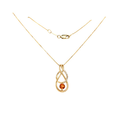 ESTATE Citrine and Diamond Pendant in Yellow Gold