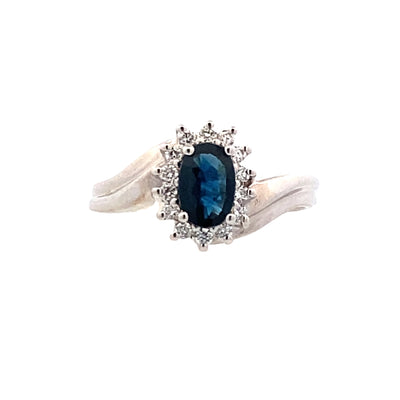 ESTATE Sapphire and Diamond Ring in White Gold