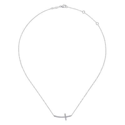 Diamond Sideways Cross Pendant in White Gold by Gabriel & Co.