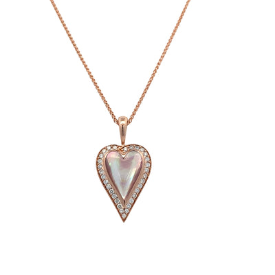 Mother of Pearl and Diamond Heart Pendant 0.39CTW in 14K Rose Gold by Kabana
