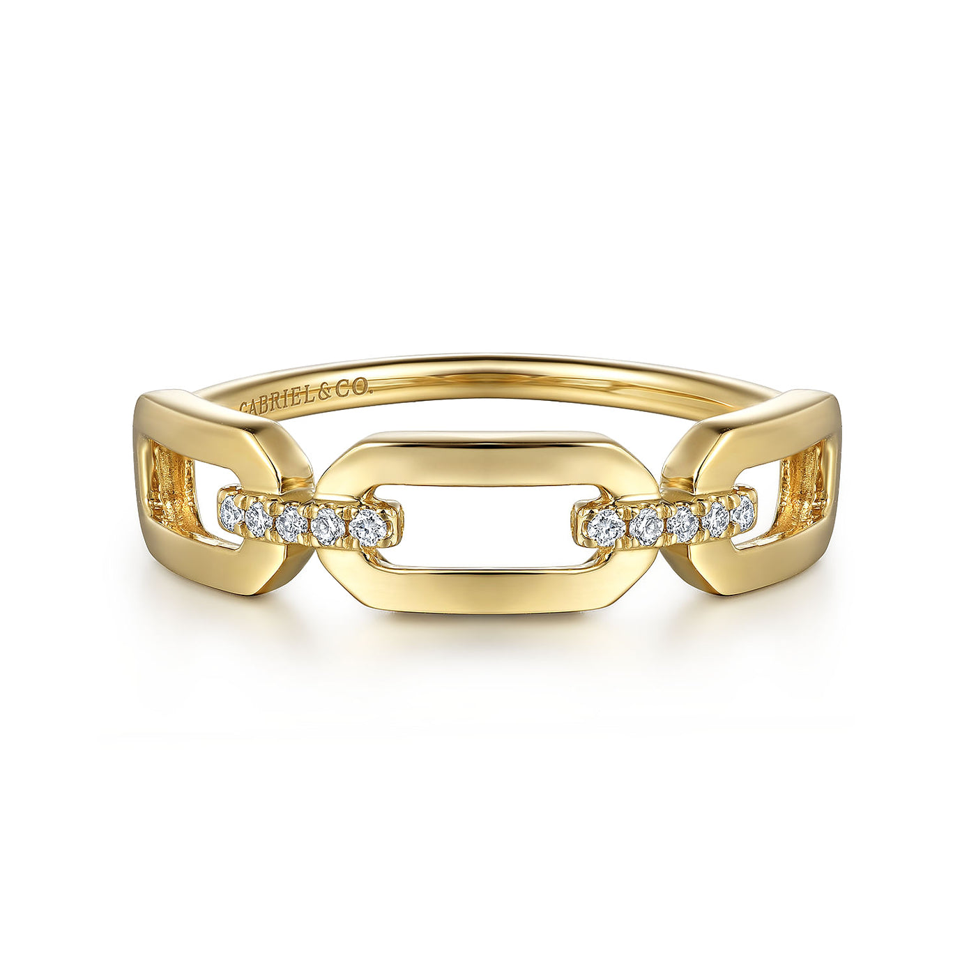 Diamond Fancy Link RIng in Yellow Gold by Gabriel & Co.