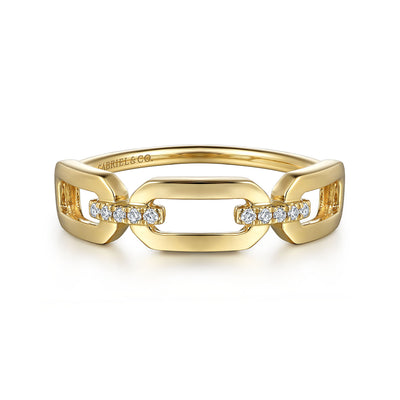 Diamond Fancy Link RIng in Yellow Gold by Gabriel & Co.