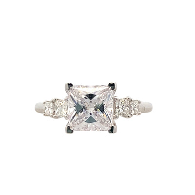 1.50ct Princess Cut CZ Engagement RIng with Side Stones in White Gold by Fana