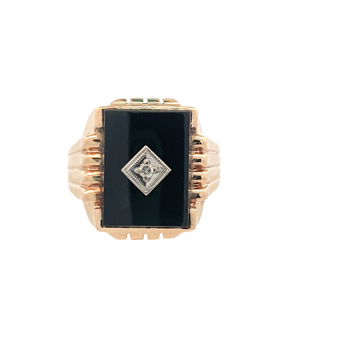 ESTATE Onyx and Diamond Ring in Yellow Gold