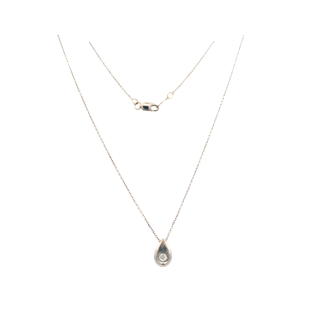 Diamond Teardrop Pendant in White Gold with 18" Chain