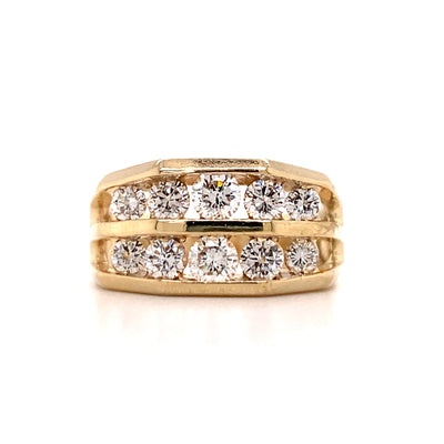 Estate 14 Karat Yellow Gold Geometric Style Diamond Ring